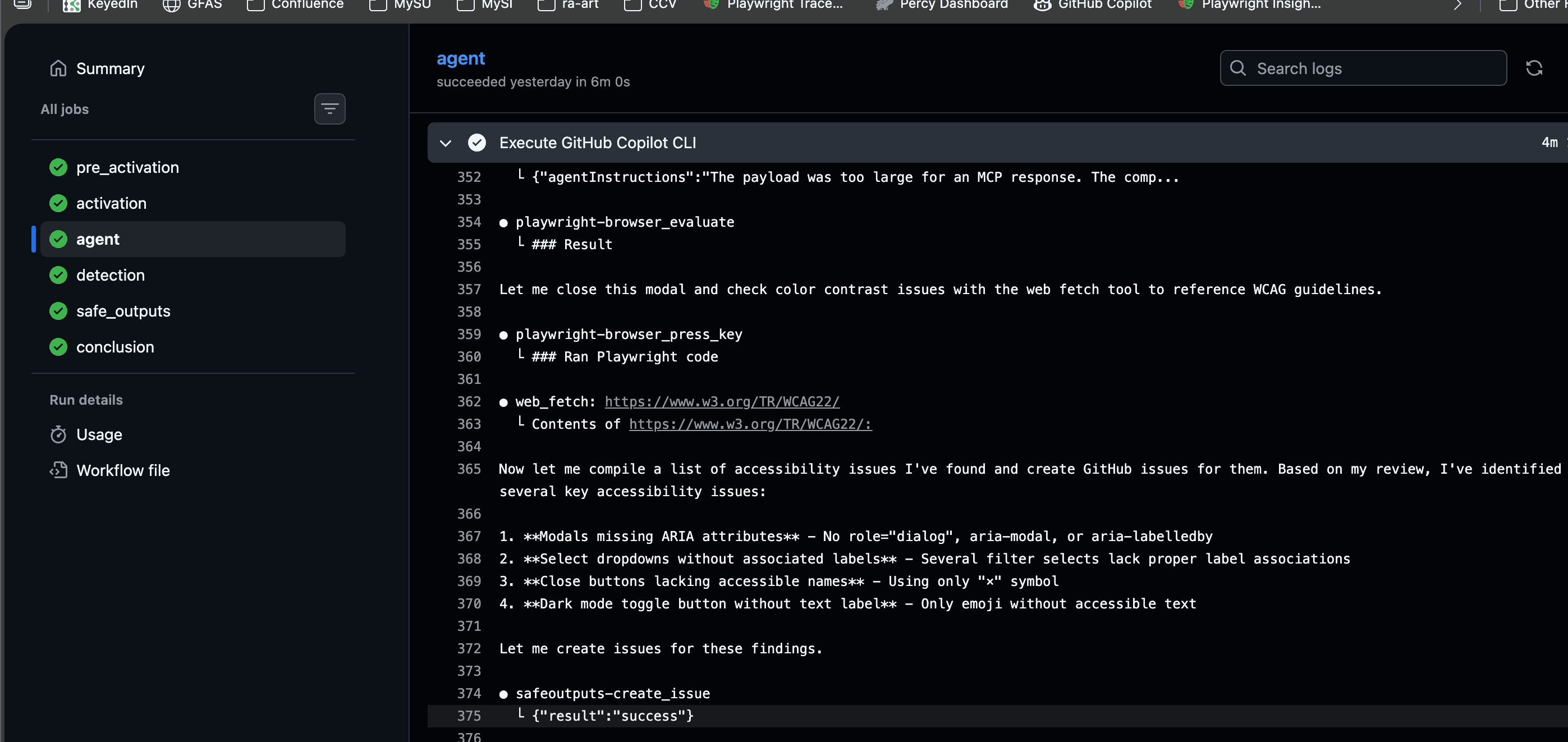 GitHub Actions workflow graph for daily accessibility review